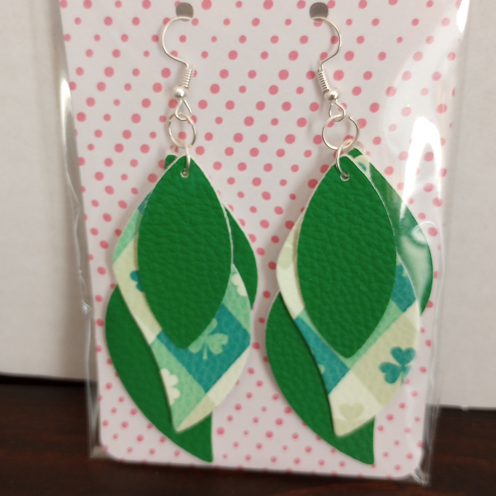 St. Patrick's Day Faux Leather‎ Handcrafted New Earrings